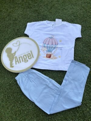 CONJUNTO NIÑA LEGGINS Y CAMISETA GLOBO AEROSTATICO CELESTE