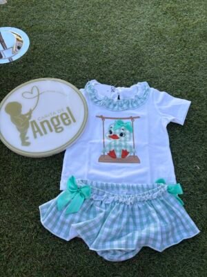 CONJUNTO PATITO CUADRO VICHY VERDE NIÑA