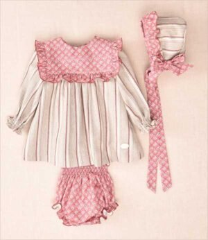 02-59000 VESTIDO RAYAS BEBE 3 PIEZAS