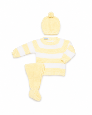 26543 CONJUNTO 3 PIEZAS LIN RAYADO AMARILLO/BLANCO