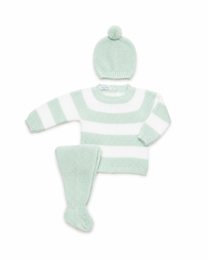 26543 CONJUNTO 3 PIEZAS LIN RAYADO VERDE AGUA/BLANCO