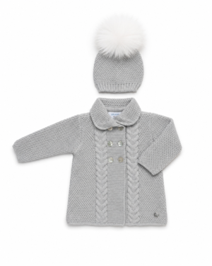 26721 ABRIGO TRENZAS RECOGIDA CON GORRO GRIS